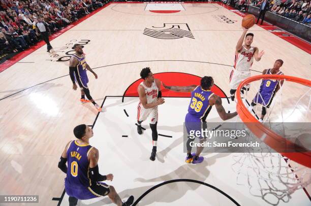 McCollum of the Portland Trail Blazers shoots the ball against the Los Angeles Lakers on December 28, 2019 at the Moda Center Arena in Portland,...