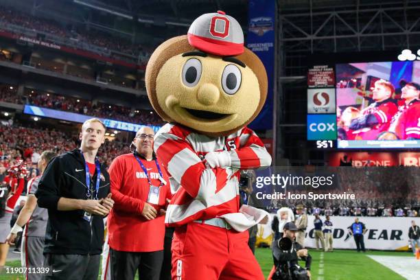 The Ohio State Buckeyes mascot poses during the Fiesta Bowl college football playoff semi final game between the Clemson Tigers and the Ohio State...