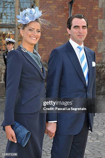 Princess Tatiana of Greece and Prince Nikolaos of Greece arrive to attend the christening of Crown Prince Frederik of Denmark's twins at Holmens...