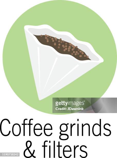 bildbanksillustrationer, clip art samt tecknat material och ikoner med kaffefilter och slipar komposterbar produkt ikon - coffee powder
