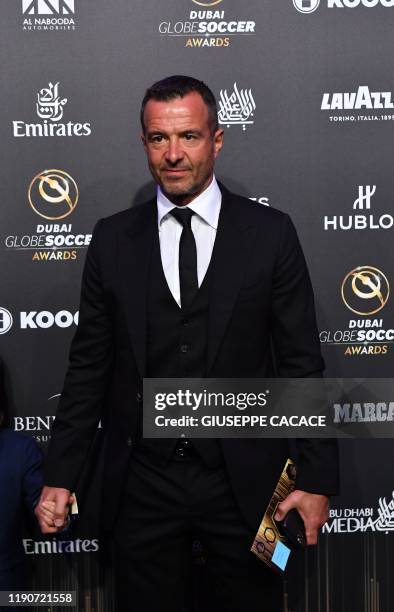 Portuguese football agent Jorge Mendes arrives to attend the 11th edition of the Globe Soccer Awards ceremony in Dubai in the United Arab Emirates,...