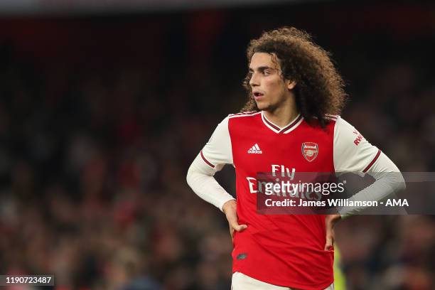 Dejected Matteo Guendouzi of Arsenal at full time of the Premier League match between Arsenal FC and Chelsea FC at Emirates Stadium on December 29,...