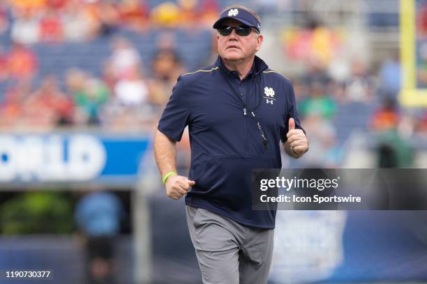 Notre Dame Fighting Irish head coach Brian Kelly looks on during the game between Notre Dame Fighting Irish and Iowa State Cyclones on December 28,...