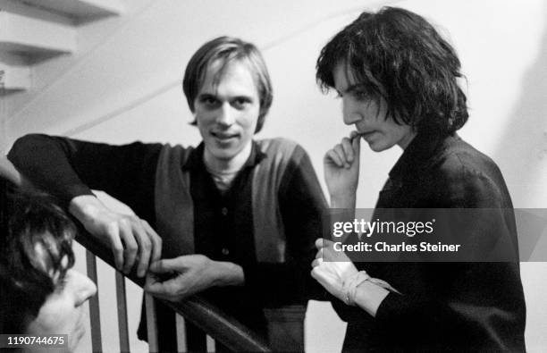 Patti Smith backstage with Tom Verlaine of Television before performing at the event "Arista Records Salutes New York with a Festival of Great Music”...