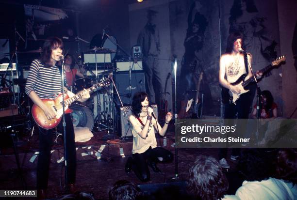 Patti Smith sings with her band The Patti Smith Group at the club CBGB.