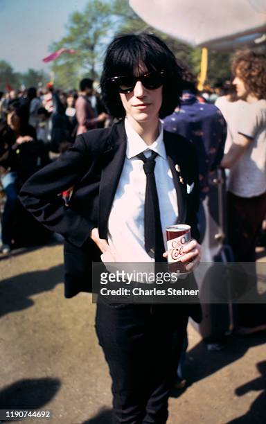 Patti Smith poses before performing at the War is Over concert in Central Park. The event was organized by Phil Ochs to celebrate the fall of Saigon...