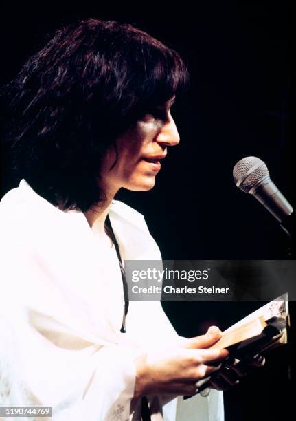 Patti Smith reads a poem by the French poet Arthur Rimbaud, at her event "Rock 'n Rimbaud IV", at a dance studio at 242 E. 14 St. She also sang with...