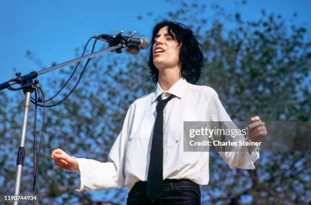 Patti Smith singing at the War is Over concert in Central Park in 1975. The event was organized by Phil Ochs to celebrate the fall of Saigon that...