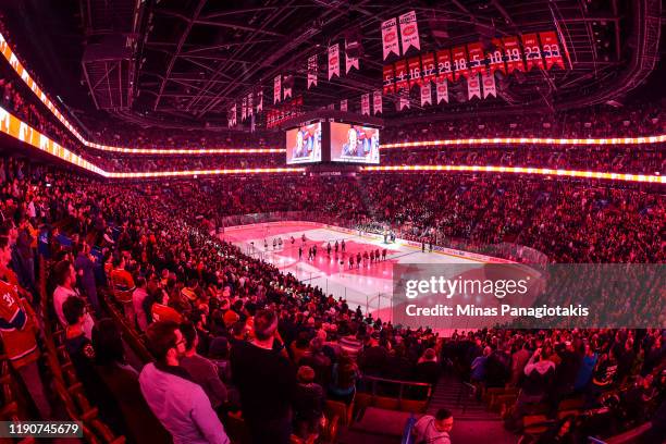 General view during the pre-game ceremony between the Montreal Canadiens and the Boston Bruins at the Bell Centre on November 26, 2019 in Montreal,...