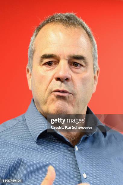 Crusaders Chief Executive Officer Colin Mansbridge speaks to the media during a Crusaders Super Rugby Media Announcement at Rugby Park on November...