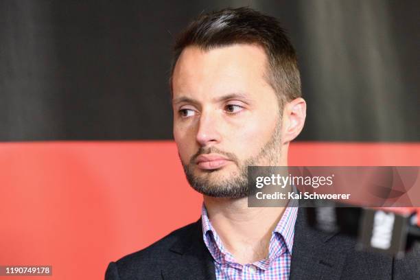 Head of Professional Rugby Chris Lendrum speaks to the media during a Crusaders Super Rugby Media Announcement at Rugby Park on November 29, 2019 in...