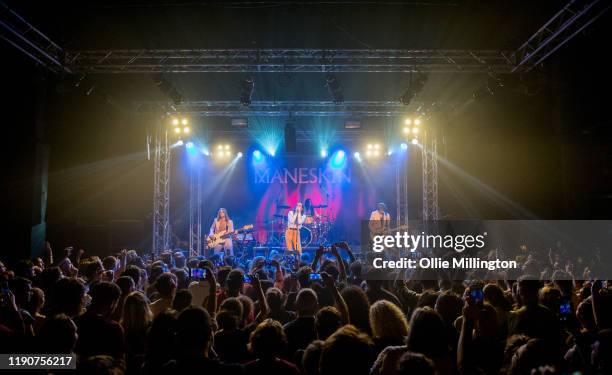 Victoria De Angelis, Ethan Torchio, Damiano David, and Thomas Raggi of Måneskin perform onstage at The Dome, Tufnell Park, on November 28, 2019 in...