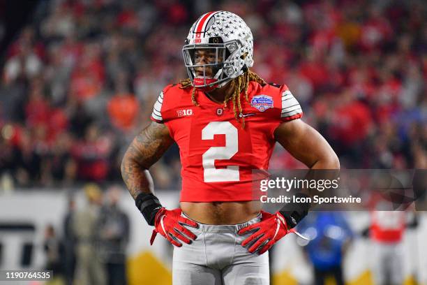 Ohio State Buckeyes defensive end Chase Young looks on during the 2019 PlayStation Fiesta Bowl college football playoff semifinal game between the...