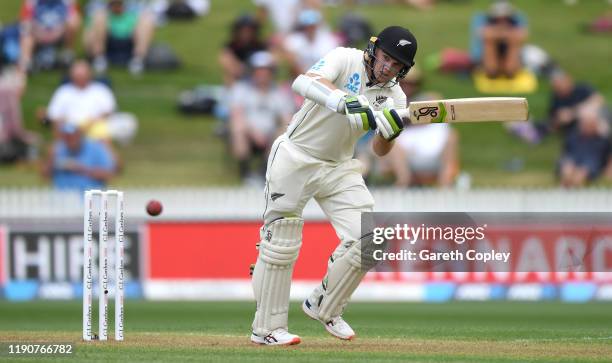 Tom Latham of New Zealand bats during day 1 of the second Test match between New Zealand and England at Seddon Park on November 29, 2019 in Hamilton,...