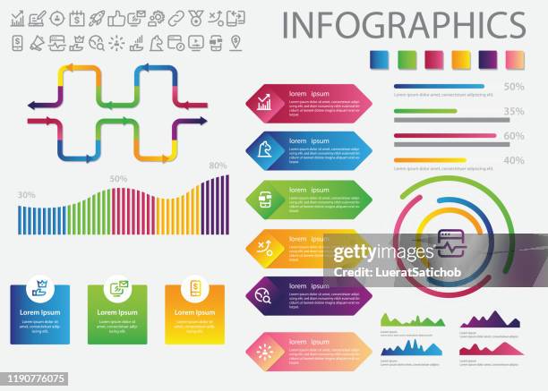 ilustraciones, imágenes clip art, dibujos animados e iconos de stock de diagramas de negocios e iconos infográficos - 5 step process cycle