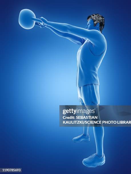 man doing kettlebell workout, illustration - holding kettlebell stock illustrations