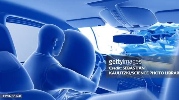 stockillustraties, clipart, cartoons en iconen met airbag deployed in car crash, illustration - airbag