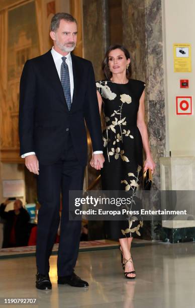 King Felipe of Spain and Queen Letizia of Spain attend the awarding ceremony of the 36th Francisco Cerecedo Journalism awards on November 28, 2019 in...