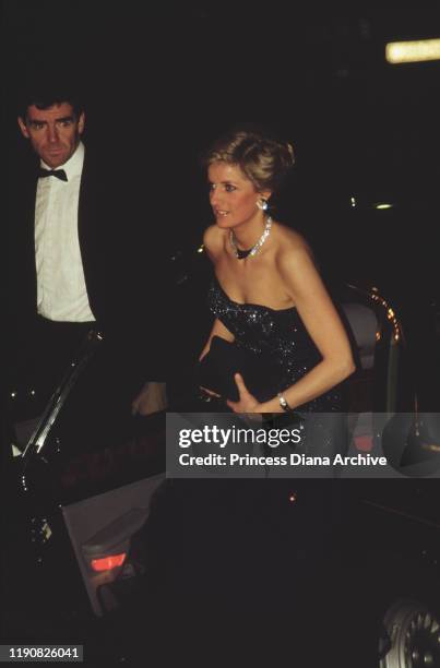 Diana, Princess of Wales attends a performance of the ballet 'Cinderella' at the Royal Opera House in Covent Garden, London, December 1987.