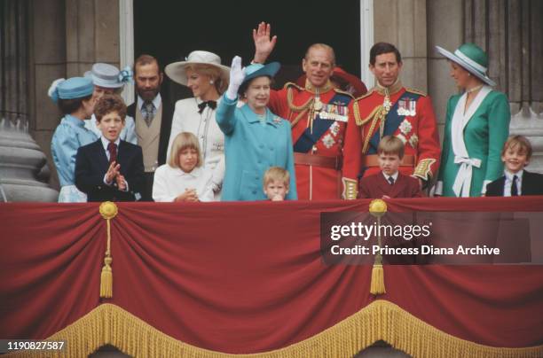 The royal family on the balcony of Buckingham Palace in London during the Trooping the Colour ceremony, June 1988. Among them are Queen Elizabeth II,...