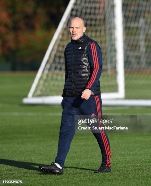Arsenal Interim Head Coach Freddie Ljungberg during a training session at London Colney on November 29, 2019 in St Albans, England.