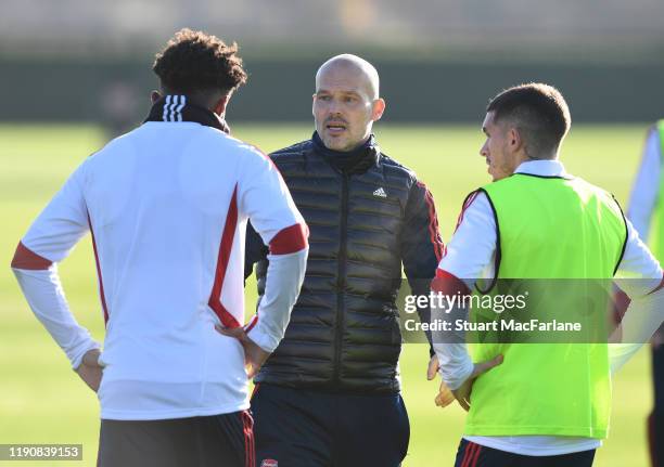 Arsenal Interim Head Coach Freddie Ljungberg during a training session at London Colney on November 29, 2019 in St Albans, England.