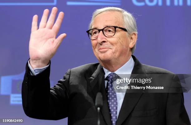 Commission President Jean-Claude Juncker gestures during his last press conference in the Berlaymont, the European Commission headquarters, on...