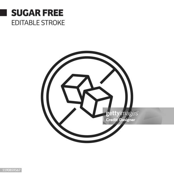 zuckerfreie linie symbol, umriss vektor symbol illustration. pixel perfekt, editierbarer strich. - zuckerfrei stock-grafiken, -clipart, -cartoons und -symbole
