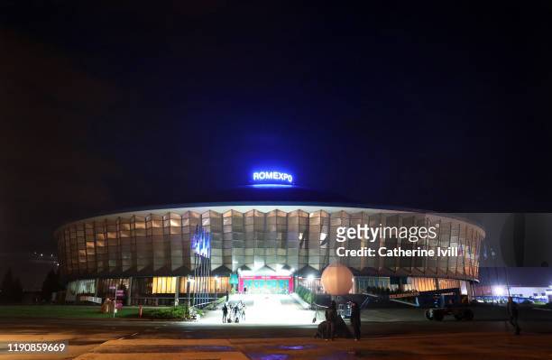 General view outside The Romexpo, venue for Saturday's UEFA Euro 2020 Final Draw Ceremony on November 29, 2019 in Bucharest, Romania.