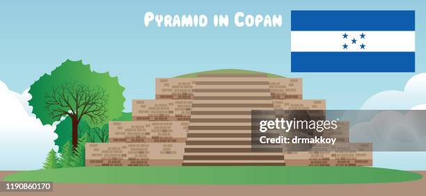 ilustraciones, imágenes clip art, dibujos animados e iconos de stock de honduras, pirámide en copan - honduras