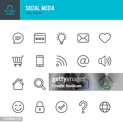 Social Media - Dünnlinien-Vektorsymbol gesetzt. Pixel perfekt. Bearbeitbarer Strich. Das Set enthält die Symbole Einkaufswagen, Haus, Häkchen, E-Mail, Globe, Lock, Fragezeichen, Lupe, Nachricht. Social Media - Dünnlinien-Vektorsymbol gesetzt. Pixel perfekt. Bearbeitbarer Strich. Das Set enthält die Symbole Einkaufswagen, Haus, Häkchen, E-Mail, Globe, Lock, Fragezeichen, Lupe, Nachricht.