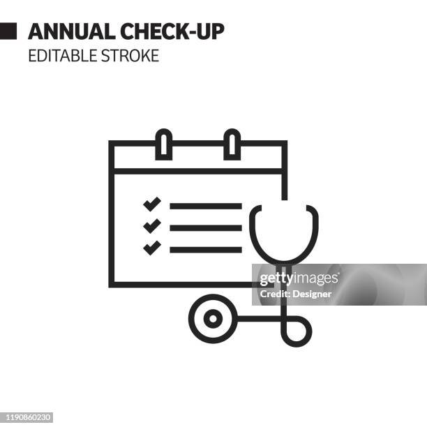 annual check up line icon, outline vector symbol illustration. pixel perfect, editable stroke. - mammogram icon stock illustrations