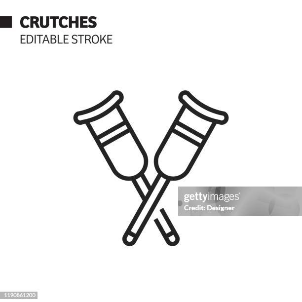 ilustraciones, imágenes clip art, dibujos animados e iconos de stock de icono de línea de muletas, ilustración de símbolo vectorial de contorno. píxel perfecto, trazo editable. - escayola