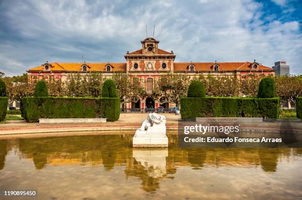 view of the square de joan fiveller and the parliament of catalonia - catalan stock pictures, royalty-free photos & images