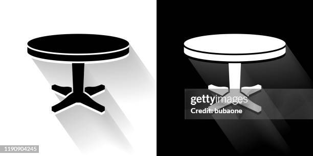 circular table black and white icon with long shadow - wood table white background stock illustrations