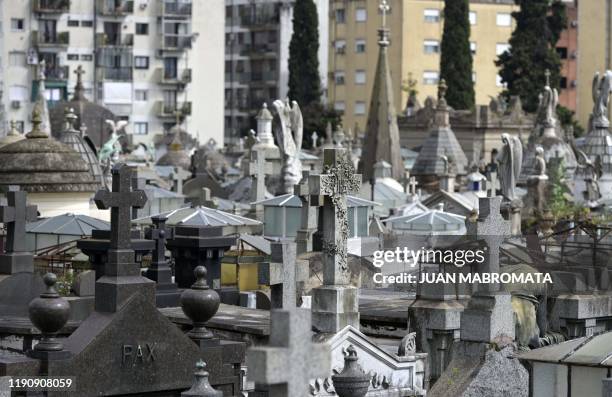 View of tombs' roofs at the Recoleta Cemetery in Buenos Aires, Argentina, on November 22, 2019. - No-one can escape Argentina's biggest economic...