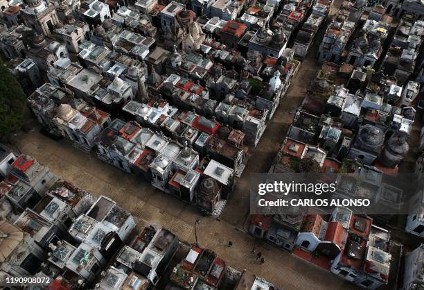 Aerial view of the Recoleta Cemetery in Buenos Aires, Argentina, on November 22, 2019. - No-one can escape Argentina's biggest economic crisis in...