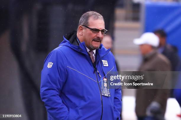 New York Giants general manager Dave Gettleman on the field prior to the National Football League game between the New York Giants and the...