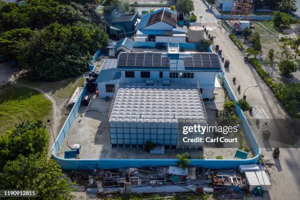 Water desalination plant is pictured on December 17, 2019 in Mahibadoo, Maldives. The Maldives is the worlds lowest lying country with a highest...