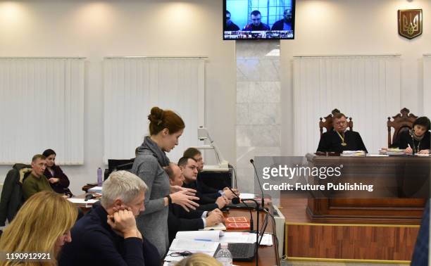Lawyer of the Heavenly Hundred Heroes' families Yevhenia Zakrevska speaks during the appeal proceedings against the court of the first instance...