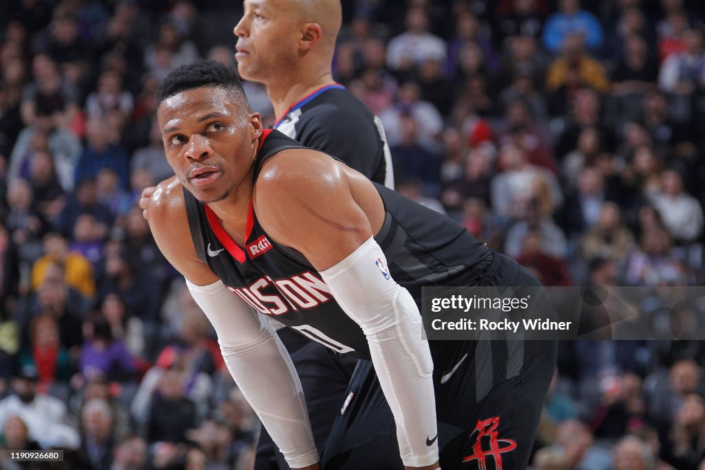 Russell Rockets Basketball Russell Westbrook of the Houston Rockets looks on during the game ...