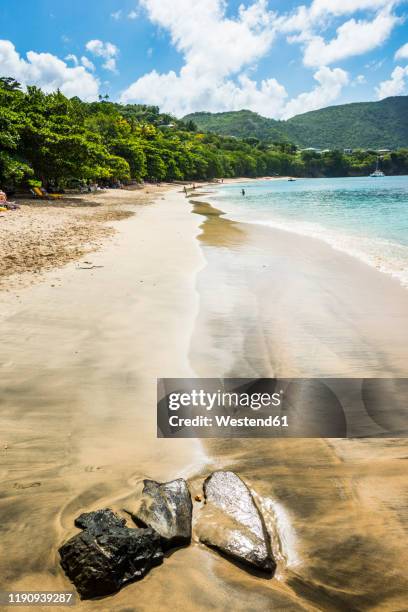 scenic view of princess margaret beach during summer, admiralty bay, bequia, st. vincent and the grenadines, caribbean - bequia stock-fotos und bilder