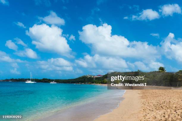 scenic view of sandy beach against sky at salt whistle bay, mayreau, grenadines, st vincent and the grenadines, caribbean - tobago cays stock pictures, royalty-free photos & images