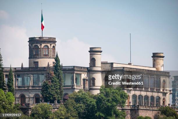 view of chapultepec castle against sky in mexico city during sunny day, mexico - chapultepec stock pictures, royalty-free photos & images