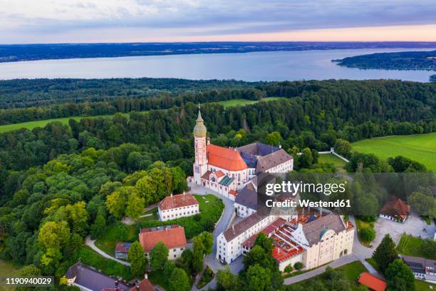 aerial view of andechs monastery at upper bavaria, germany - ammersee stock pictures, royalty-free photos & images