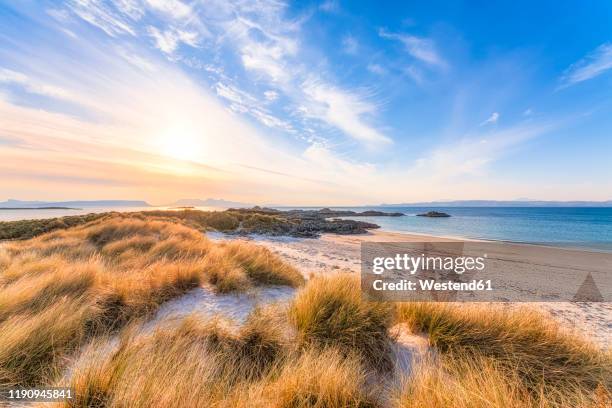 scenic view of camusdarach beach against sky, lochaber, scotland, uk - scotland beach stock pictures, royalty-free photos & images