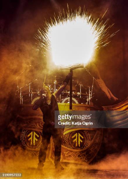 Johan Hegg of Amon Amarth performs at The O2 Apollo Manchester on November 29, 2019 in Manchester, England.