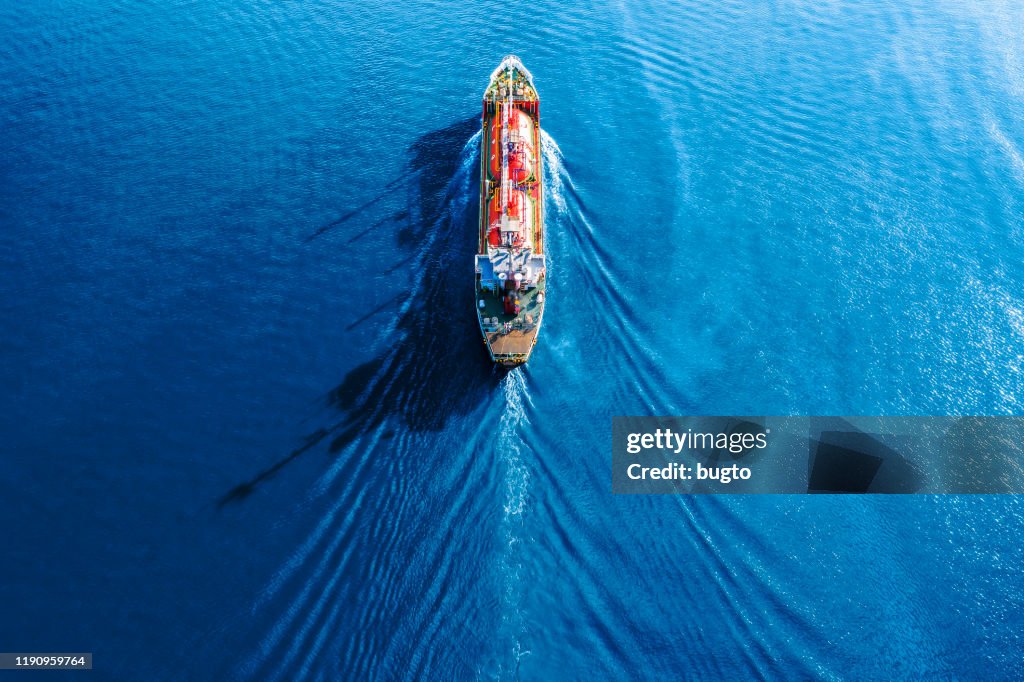 Tanker truck moving on the sea.