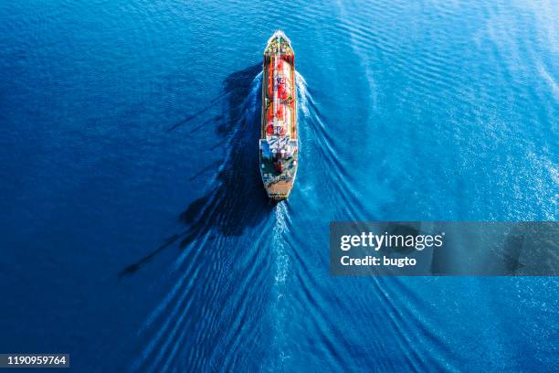 tanker truck moving on the sea. - oil tanker imagens e fotografias de stock