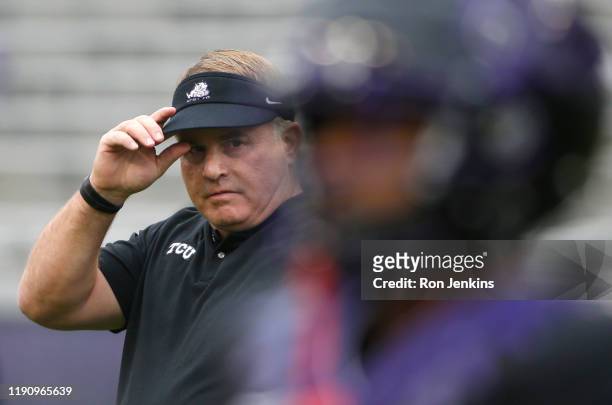 Head coach Gary Patterson of the TCU Horned Frogs stands on the field before the TCU Horned Frogs play the West Virginia Mountaineers at Amon G....
